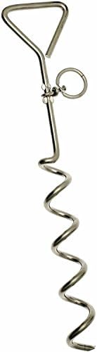 jingyi Heavy Duty Beach Anchor Stakes 17" Spiral Anchor Tie-Out with Ring AISI316 Stainless Steel, Silver Tone
