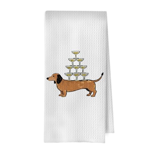 XIVENHAVM Dachshund Martini Gifts Kitchen Towels -Funny Weiner Dog Martini Decor Waffle Dish Towels, Dachshund Gifts Hand Towel, Bar Cart Decor Tea Towel 16x24 Inch at Amazon