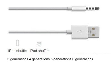 VIMVIP 2 in 1 USB Sync Charger Adapter Cable for Apple iPod Shuffle 3rd, 4th and 5th Gen- White