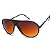 Sunglass Stop - 80's Retro Round XL Blue Blocking Aviator Bomber Sunglasses (Matte Black, Amber (Blue Blocking))