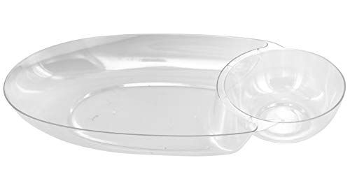 Large Chip & Salsa Dip Tray Dish- for Party 17" x 8" x 2.5" Clear Plastic, Reusable or disposable (4 Pack)