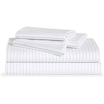 Brooklinen Luxe Core Sheet Set - 1 Flat Sheet, 1 Fitted Sheet + 2 Pillowcases - 480 Thread Count Sateen Sheet Set - 100 Percent Long-Staple Cotton - Oeko-TEX Certified - Smoke Stripe - Cali King
