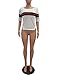 Akmipoem Fashion Ribbon Stripe Patchwork Half Sleeve Ribbed T-Shirt White L