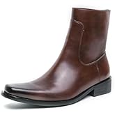 QKLMWES Mens Leather Pull On Low Chunky Heels Square Toe Dress Western Chelsea Boots Casual Ankle Cowboy Boots with Side Zipper & Buckles for Prom Formal Party Working Business
