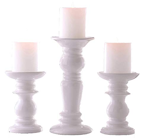 Better Homes and Gardens Ceramic Pillar Candle Holders, Set of 3 (White)
