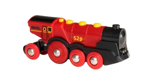 BRIO World Mighty Red Action Locomotive - Battery-operated Toy Train for Wooden Track - Motorized Train with Light & Sound - Compatible with All BRIO Railway Sets - Interactive Play - Kids Ages 3 & Up