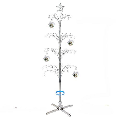 HOHIYA Metal Ornament Christmas Display Tree Rotating Stand 90 Hooks 74inch(Silver)