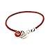 MIZZE Made for Luck Red Evil Eye Charm Bracelet - Sterling Silver Protection Coin & 10 MM Red Glass Eye on Braided Leather - 7
