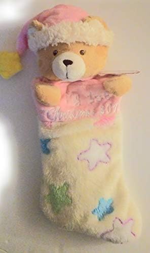 Baby Holiday Christmas Stocking Newborn Girl My 1st Christmas T 2018" Eddy Bear with Pink Santa Hat 18" Tree Trimming