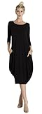 Tabeez Women's 3/4 Sleeve Halo Jersey Shift Midi Dress (Large, Black)