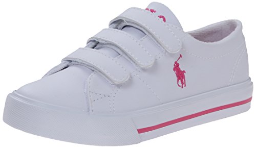 Polo Ralph Lauren Kids Scholar EZ Fashion Sneaker (Toddler/Little Kid),White Tumbled Pink,11 M US Little Kid