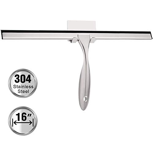 TopCharm Stainless Steel Squeegee Shower Cleaner for Shower Door, All Purpose Bathroom Window Mirror Car Door Shower Window Squeegee 16 Inch with Hook and 6.8 Inch Longer Handle - Thumbnail 7