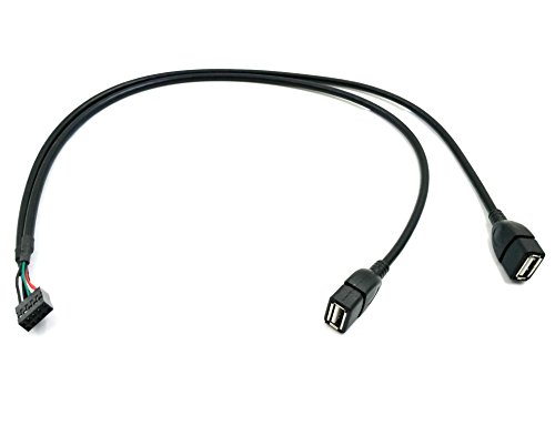 Duttek (2-Pack) 50CM Dupont 10 Pin Female Header to 2 Port Dual USB 2.0 Type A Female Motherboard Extender Splitter Cable Cord (2AF/10Pin 0.5M)