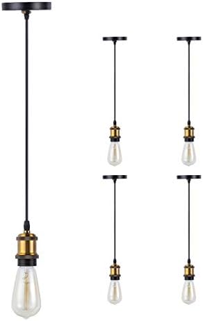 Industrial Edison Vintage Style Mini Pendant Light Single Socket E26/ E27 Base Black Woven Fabric Cord Hanging Light Kit for Kitchen Island, Restaurants, Hotels, Foyer, Shops, (4 Pack)