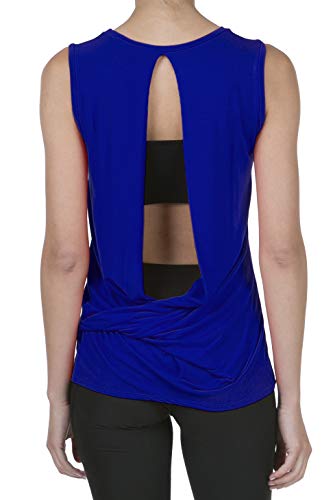 9056 Women's Backless Yoga Workout Active Loose Knotted Back Tank Top Royal L