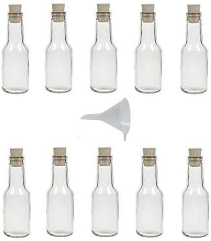 Viva HaushaltswarenSmall Glass Bottles 150 ml with Cork Stoppers and 7 cm Diameter Funnel Set of 10
