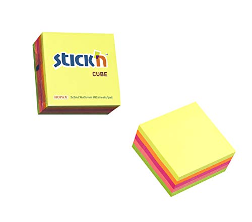 STICK’N Sticky Notes 21012, 3X3″ Neon Multicolour Memo Cube, 400 Sheets