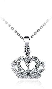 MICHEALWU Womens Queen Crown Pendant Charm Rose Gold Color Necklace for girls (Silver)