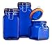 Airtight Blue colored Glass Canister Hermetic Seal Bail & Trigger /Jar with Lidx2022; Use As Tea - Coffee - Sugar Canisterx2022; Wide Mouth / Square Shape / Set of 3