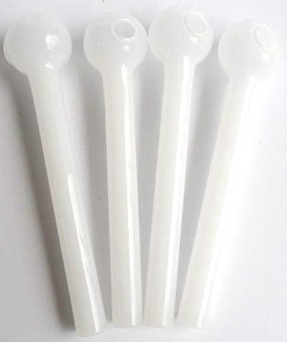 4 Pcs Handcrafted Glass Super Thick Colored Oil Burner 4" Length (White)