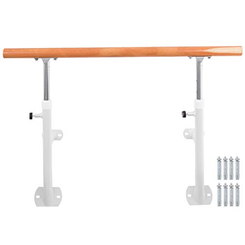 Popsport Barre Trainer Single Bar Traditional Wood Fixed Wall Mount Ballet Barre(4FT,White Single)
