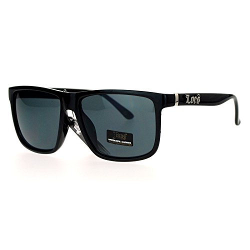 Locs Gangster Oversized Rectangular Horn Rim Sunglasses All Black