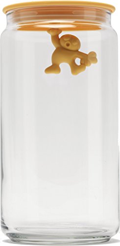 Alessi Amdr06 Sy "Gianni A Little Man Holding On Tight" Kitchen Box In Glass With Hermetic Lid In Thermoplastic Resin, Yellow (8003299363469)