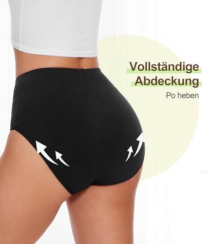 YESWEL Unterhosen Damen 5er Pack, Baumwolle Hohe Taille Unterwäsche, Hipster Stretch Atmungsaktive Panties für Frauen (Schwarz,L) thumbnail 3