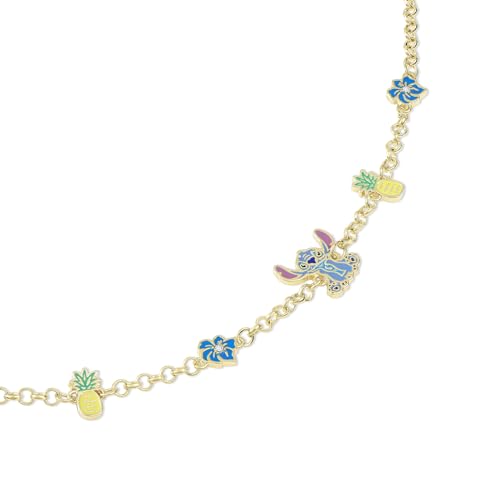 Disney Stitch Girls Gold Plated Adjustable Chain Bracelet with Pineapple and Flower Charm