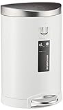 simplehuman 6 Liter / 1.6 Gallon Compact Semi-Round Bathroom Step, White Stainless Steel Lid trash can