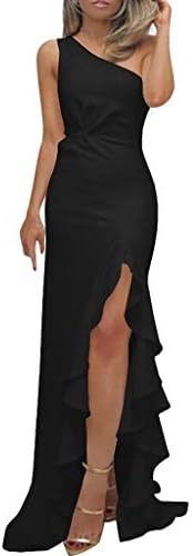 Gaddrt Dress Women's Ladies One Shoulder Ruched Ruffle Formal Evening Dress Slim Maxi Dresses