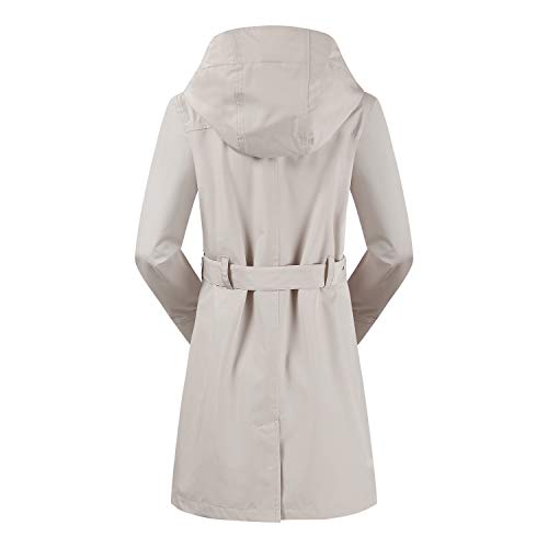 TFO Womens Hooded Double-Breasted Trench Coat Outdoor Lightweight Rain Jackets with Belt(Khaki, M)