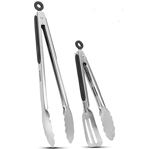 Joinkitch Kitchen Tongs, Stainless Steel Cooking Tongs Set 2 Pack (12-inch.9-inch) with Heat Resistant Handle for Kitchen Outdoor Barbeque Salad Fish Thick Steak