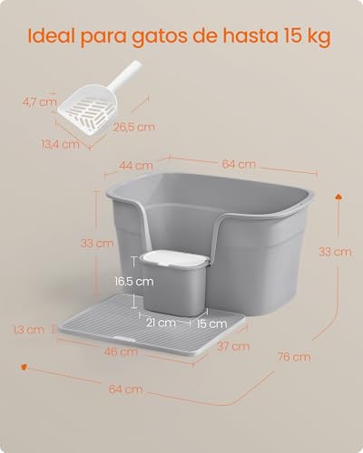 Feandrea Litter Box for Large Cats, Extra Large Litter Box for Home with Multiple Cats, Includes Scoop, Scoop, Dove Grey PPT003G01