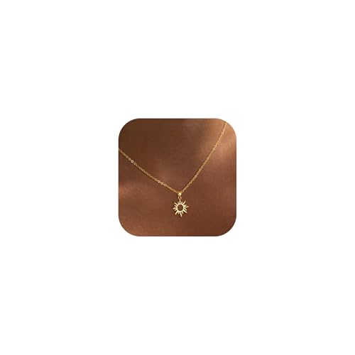 Tewiky Women's Sun Chain - 14K Gold Plated / Silver Layering Necklace with Sun Pendant Chain for Women Girls Waterproof Girls Gifts
