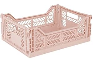 AYKASA Collapsible Storage Bins, Plastic Stackable Boxes, Utility Milk Crate (Medium, Milk Tea)