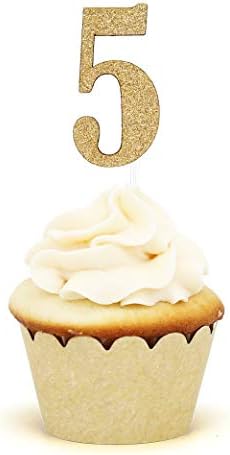 NANASUKO Cupcake Toppers - 5 - Double sided Glitter - Set of 12 - Made in USA
