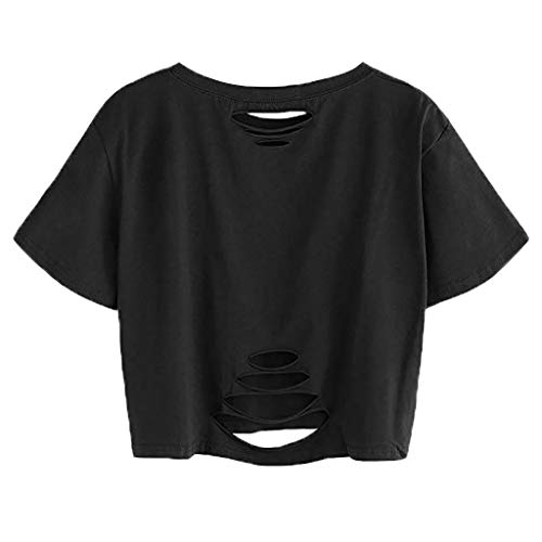 Fainosmny Women Girl Crop Tops T-Shirt Camouflage Blouse Hole Cotton Shirts Top