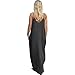 JOXJOZ Women's Boho Low V-Neck Adjustable Shoulder Straps Maxi Dress (XL, Black)
