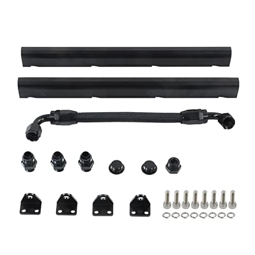 High Flow Fuel Rails Kit, 90°‑8AN Port Billet Aluminium Black LS Fuel