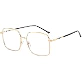 QxAiVMin Oversized Square Metal Reading Glasses Women, Large Blue Light Blocking Computer Reader, Big Anti Eyestrain Eyewear