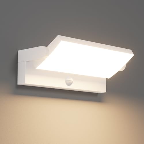 Klighten 45W Outdoor/Indoor Wall Light with Motion Sensor, Wall Lamp with LED Rotating Panel, IP65 Modern Lighting Lamp for Entrance Terrace, 3480LM, Warm White 3000K, White