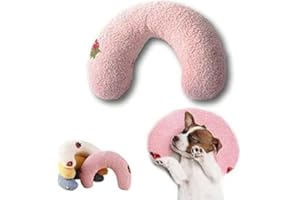 AdoPet U-Shaped Calming Pillow for Cats and Dogs - Super Soft Plush Fabric, Cozy Headrest, Neck Support for Deep Sleep, Kitten Headrest, Pet Bed (Pink)