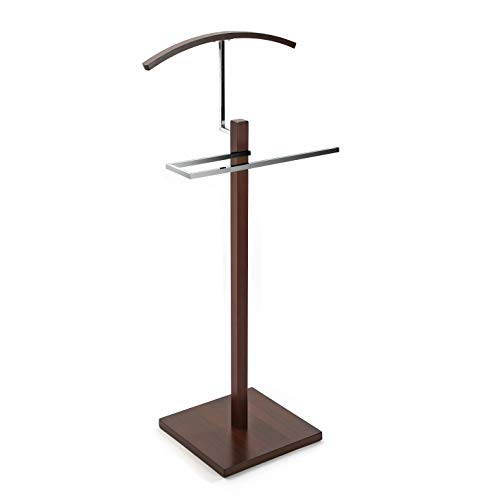 Versa Wengue Galán de Noche Moderno Multifuncional con 2 Perchas o Colgadores para Ropa de Hombre o Mujer, Medidas (Al x L x An) 112 x 35 x 35 cm, Madera y Metal, Color Marrón