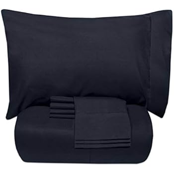 Sweet Home Collection 7 Piece Bed-In-A-Bag Solid Color Comforter & Sheet Set, Full, Navy