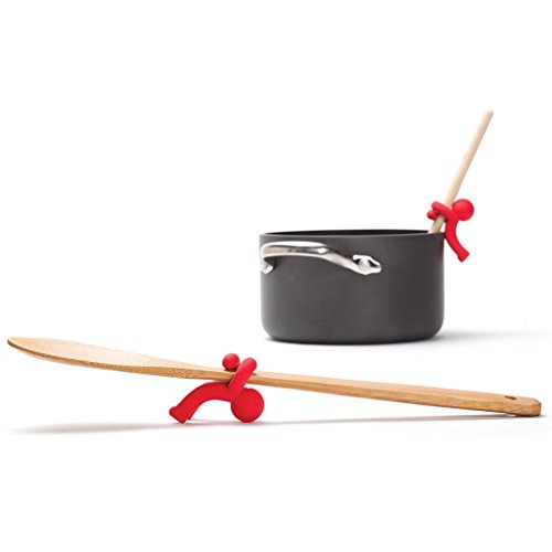 Monkey Business Spoon Saver - Hug Doug Silicone Spoon Saver and Rest, Adjustable to Most Kitchen Cooking Utensils, Red