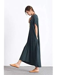 Sellse - Vestido largo de verano para mujer, de lino, suelto, talla grande, talla grande