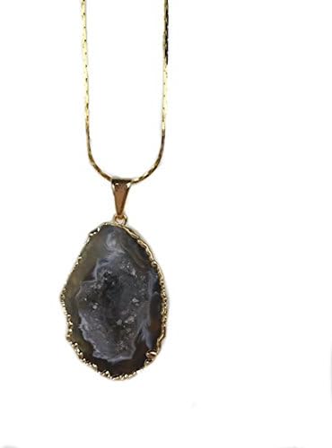 Geode Quartz Druzy Gemstone Pendant Necklace (Quartz Druzy)