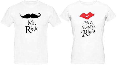 Giftsmate Unisex Cotton Mr Right and Mrs Always Right Round Neck Couple's T-Shirt - Pack of 2
