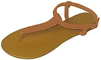 P26 Womens Roman Gladiator Sandals Braided Flats Thongs Shoes (9/10, Cognac A)